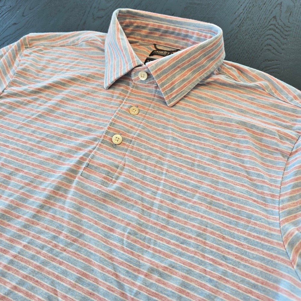 Faherty Reserve The Movement Polo Mens Small Blue Red Striped Pima Cotton